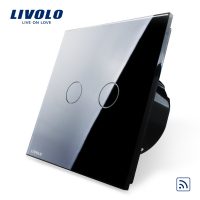 Intrerupator dublu wireless cu touch Livolo din sticla culoare neagra
