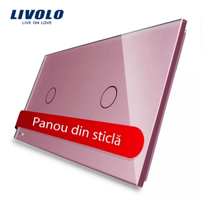 Panou intrerupator simplu+simplu cu touch Livolo din sticla culoare roz