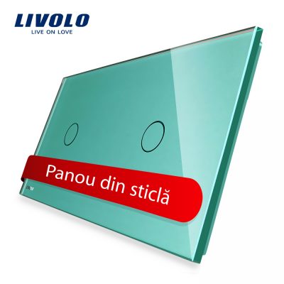 Panou intrerupator simplu+simplu cu touch Livolo din sticla culoare verde