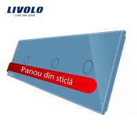 Panou intrerupator simplu+simplu+simplu cu touch Livolo din sticla culoare albastra