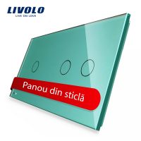 Panou intrerupator simplu+dublu cu touch Livolo din sticla culoare verde