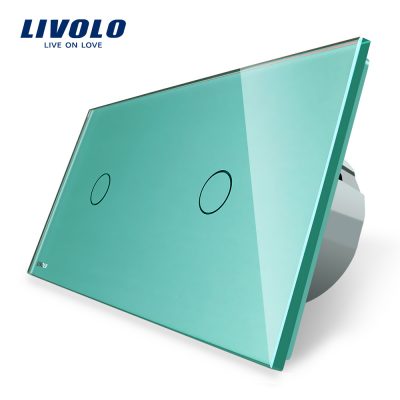 Intrerupator simplu + simplu cu touch Livolo din sticla culoare verde