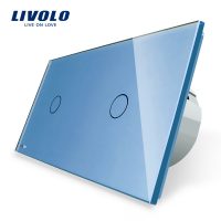 Intrerupator simplu + simplu cu touch Livolo din sticla culoare albastra