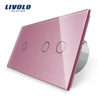 Intrerupator simplu + dublu cu touch Livolo din sticla culoare roz