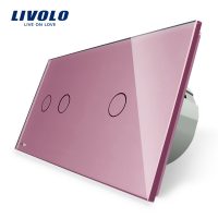 Intrerupator dublu + simplu cu touch Livolo din sticla culoare roz