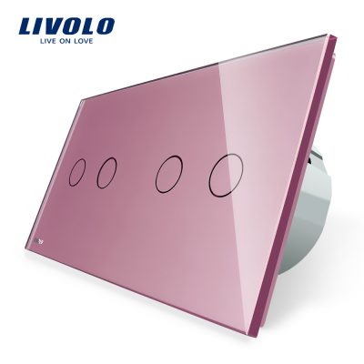 Intrerupator dublu + dublu cu touch Livolo din sticla culoare roz
