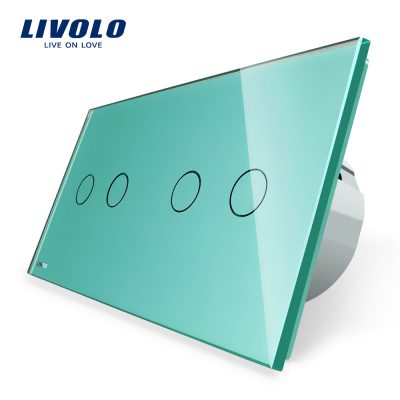 Intrerupator dublu + dublu cu touch Livolo din sticla culoare verde