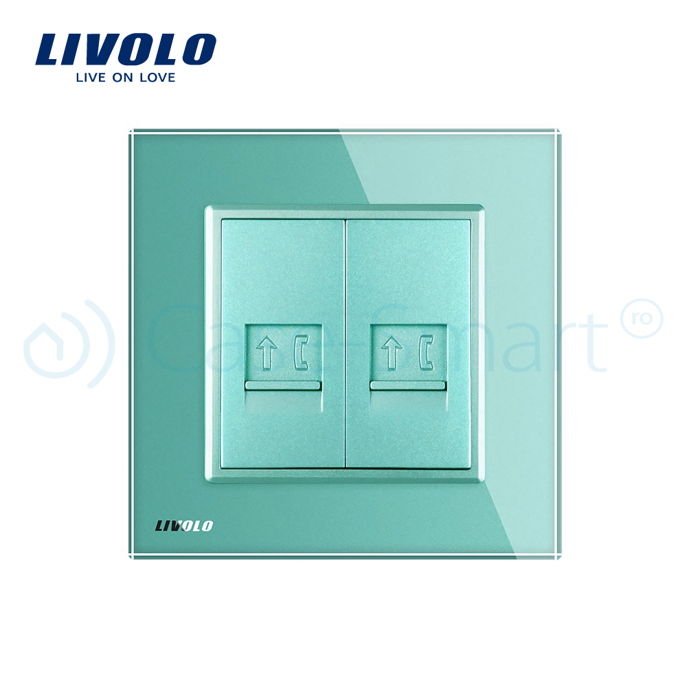 Priza dubla Telefon Livolo cu rama din sticla case-smart.ro imagine noua 2022 11