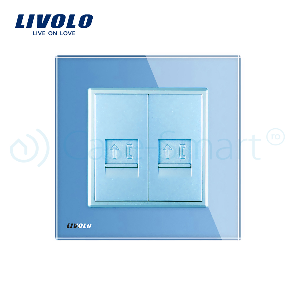 Priza dubla Telefon Livolo cu rama din sticla case-smart.ro imagine noua 2022 15