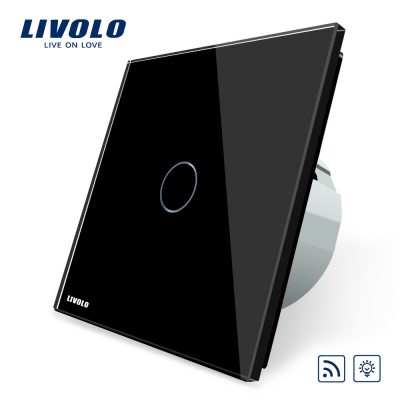 Intrerupator wireless cu variator cu touch Livolo din sticla culoare neagra