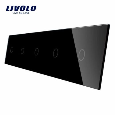 Panou 5 intrerupatoare simple cu touch Livolo din sticla culoare neagra