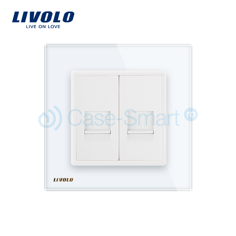Priza dubla Telefon Livolo cu rama din sticla case-smart.ro imagine noua 2022 3