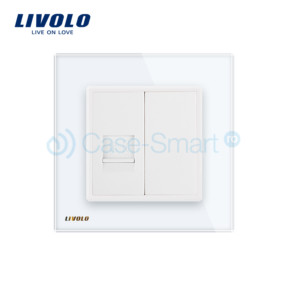 Priza simpla Telefon Livolo cu rama din sticla case-smart.ro imagine noua 2022 3