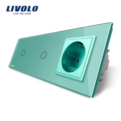 Intrerupator LIVOLO simplu+simplu cu touch si priza din sticla culoare verde