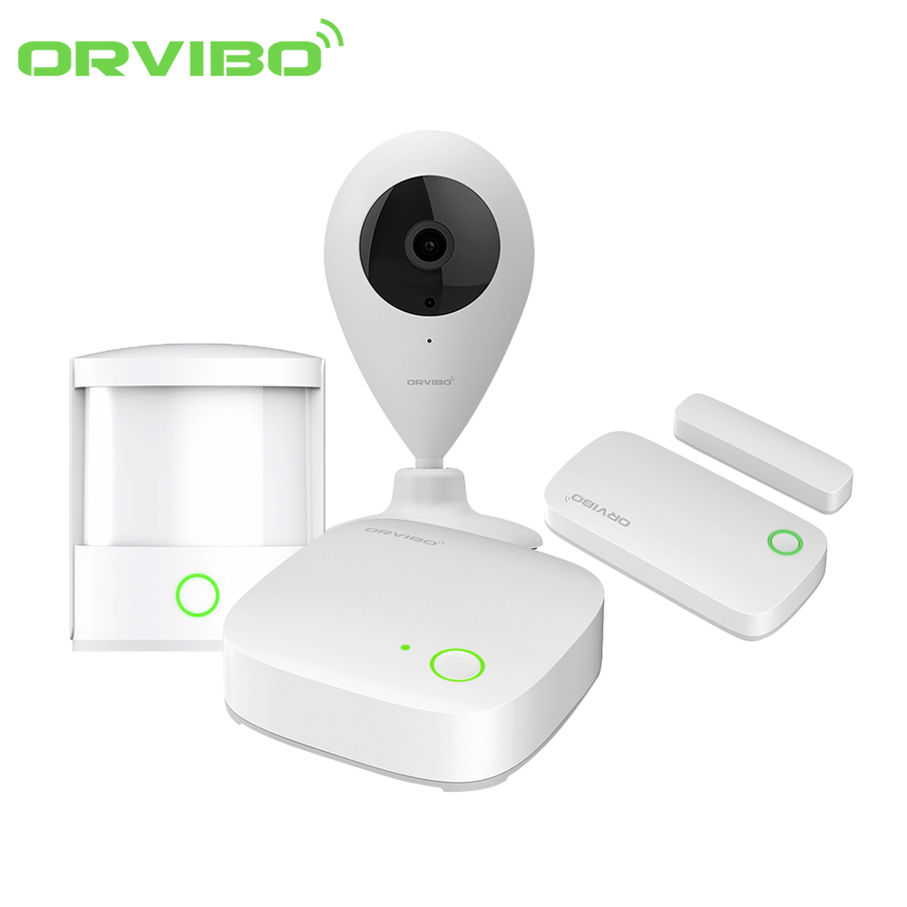 Kit sistem de securitate Orvibo 5 in 1, Mini Hub protocol ZigBee, Senzori Usa, PIR, Camera Video case-smart.ro