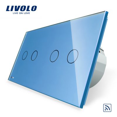 Intrerupator dublu + dublu cu touch Wireless Livolo din sticla culoare albastra