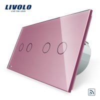 Intrerupator dublu + dublu cu touch Wireless Livolo din sticla culoare roz