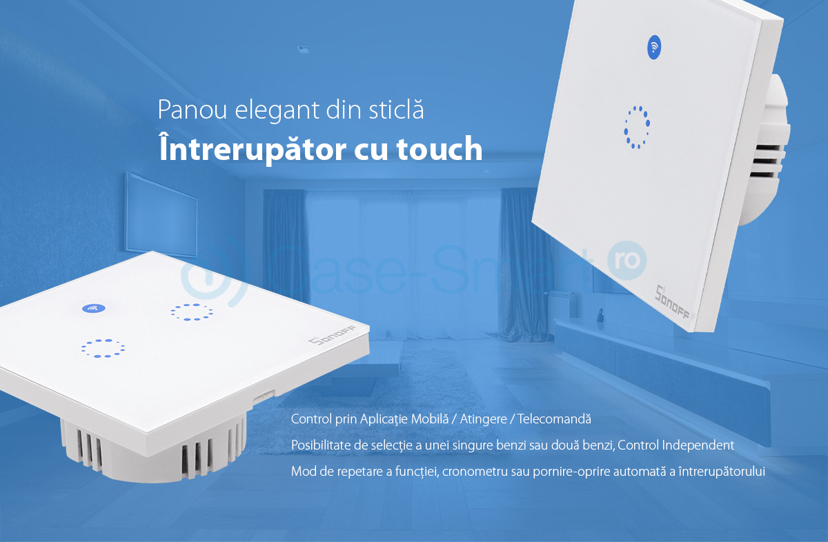 Intrerupator dublu cu touch Sonoff – WiFi, Control de pe telefonul mobil