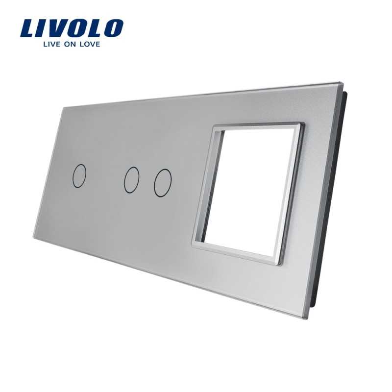 Panou intrerupator simplu+dublu+ priza Livolo din sticla