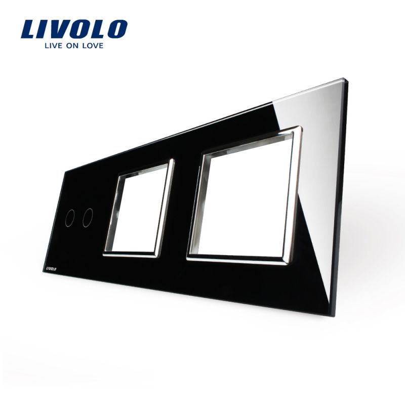 Panou intrerupator dublu cu touch si 2 prize Livolo din sticla