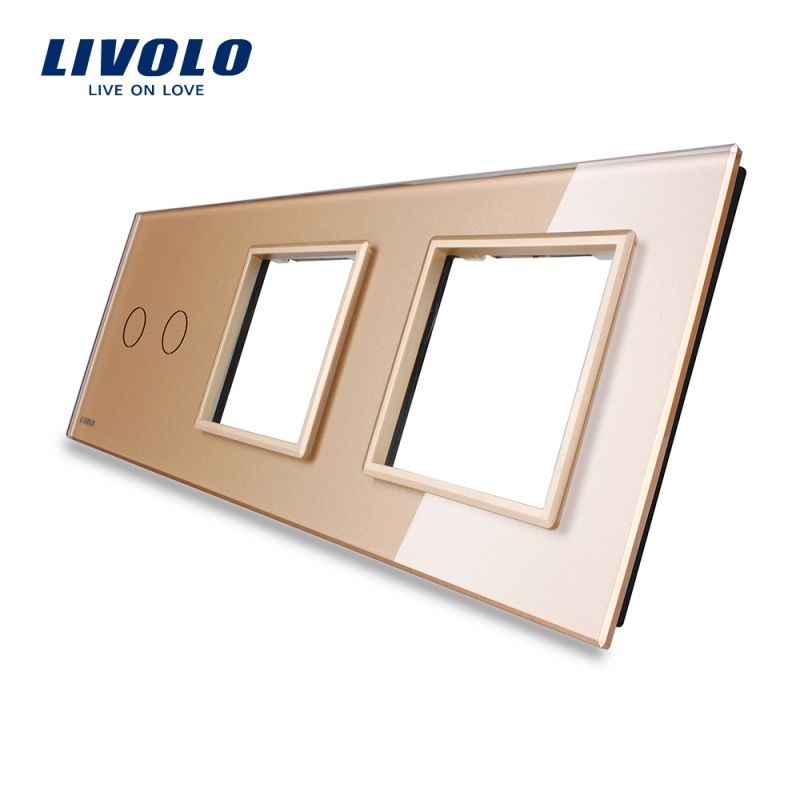 Panou intrerupator dublu cu touch si 2 prize Livolo din sticla