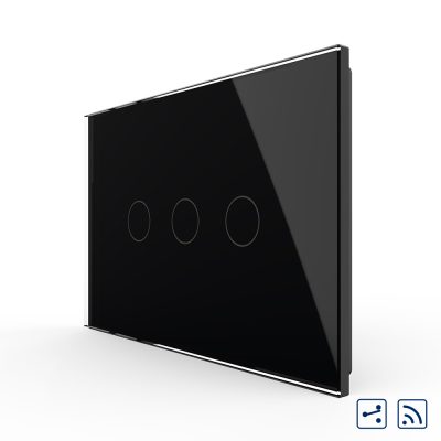Intrerupator triplu cap scara/cruce wireless cu touch Livolo din sticla – standard italian culoare neagra