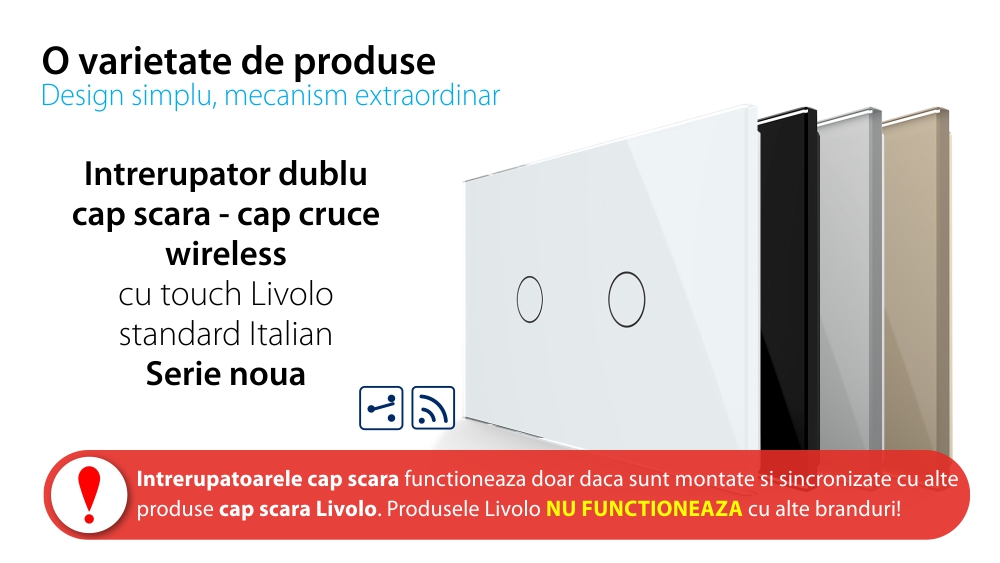Intrerupator Dublu Cap Scara / Cruce Wireless LIVOLO cu Touch – Serie Noua