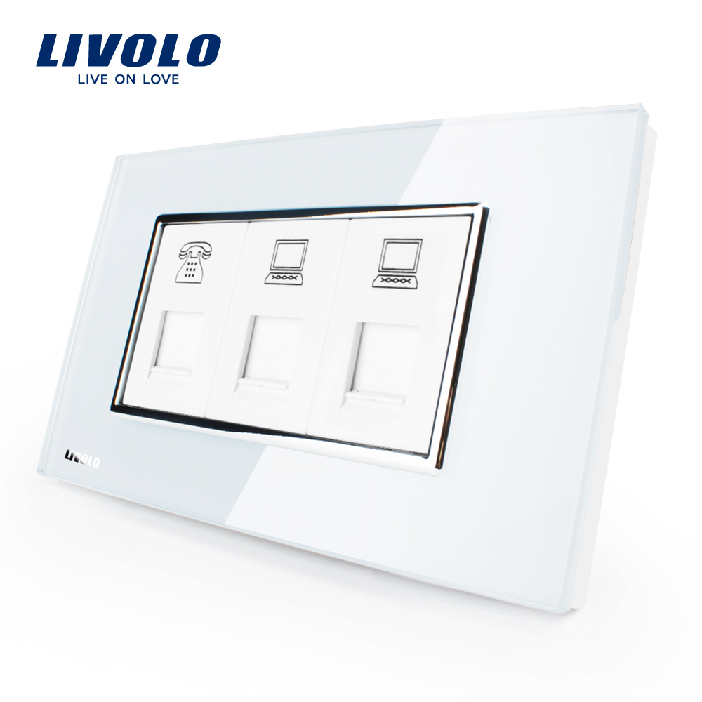 Priza telefon+dubla internet livolo cu rama din sticla – standard italian