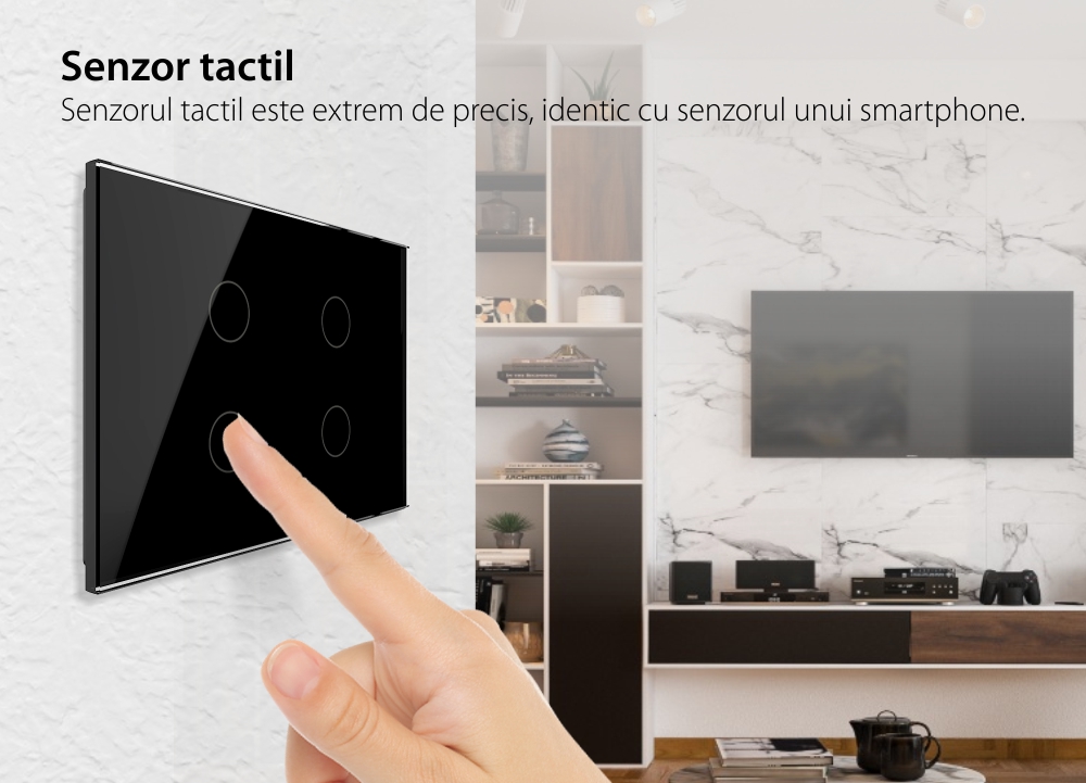 Intrerupator cvadruplu wireless cu touch Livolo din sticla – standard italian