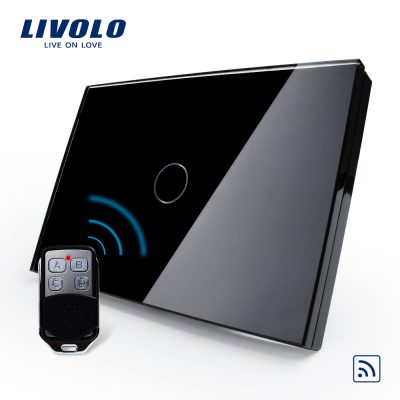 Intrerupator wireless cu touch Livolo din sticla si telecomanda inclusa-standard italian culoare neagra
