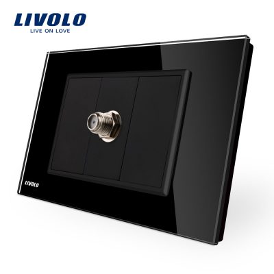 Priza TV satelit Livolo cu rama din sticla – standard italian culoare neagra