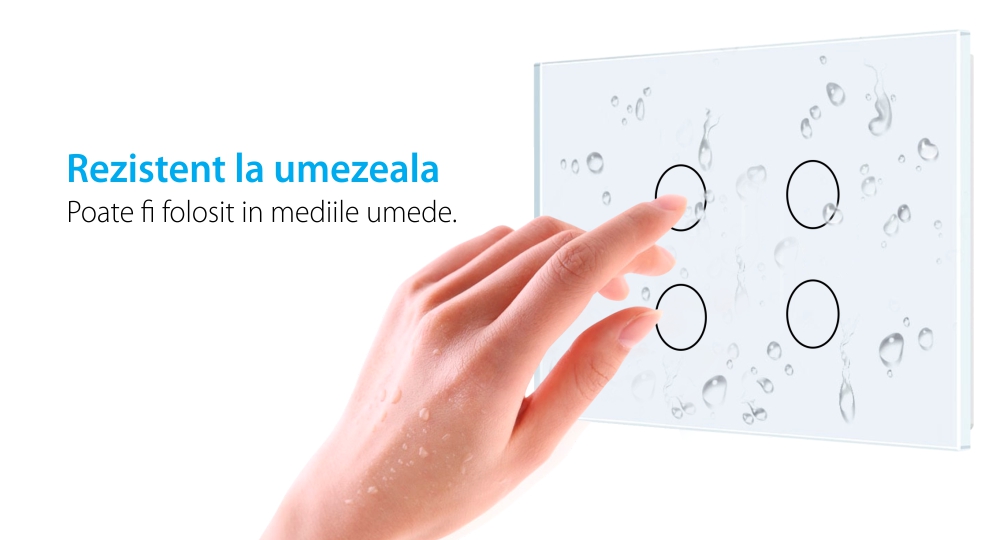 Intrerupator cvadruplu wireless cu touch Livolo din sticla – standard italian