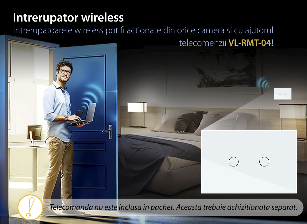 Intrerupator Dublu Cap Scara / Cruce Wireless LIVOLO cu Touch – Serie Noua