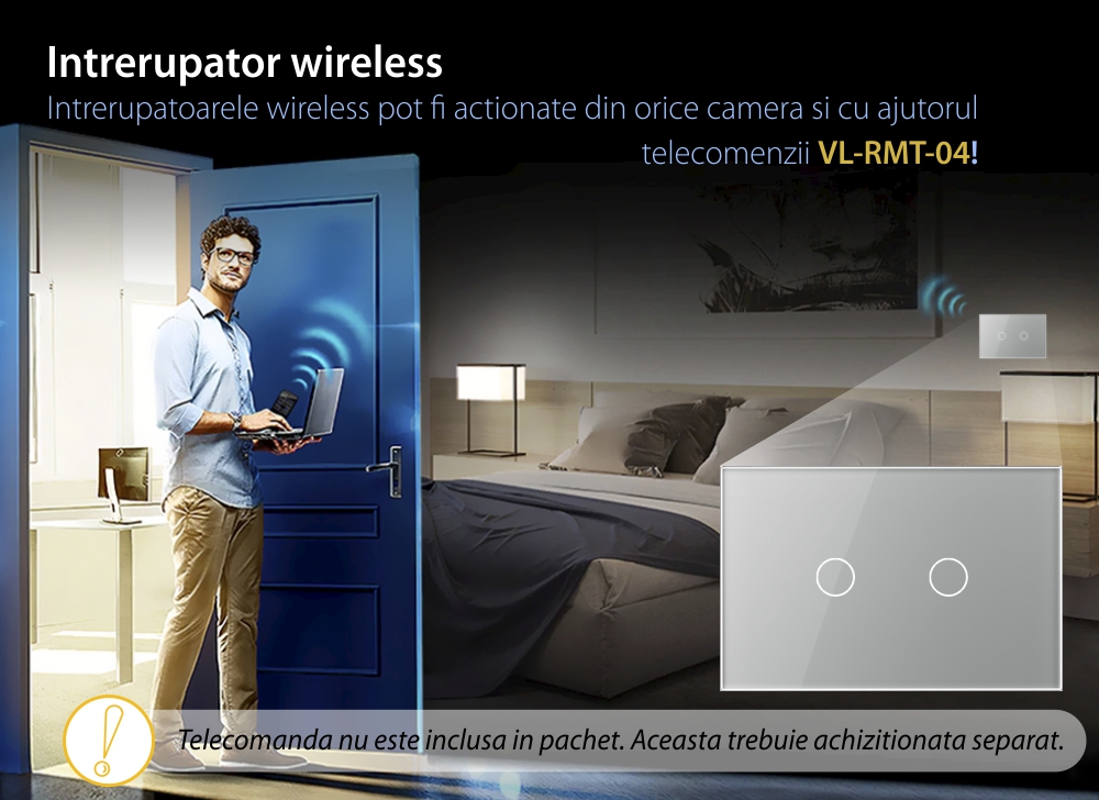 Intrerupator Dublu Wireless cu Touch LIVOLO din Sticla – Serie Noua