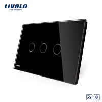 Intrerupator triplu wireless cu variator cu touch Livolo din sticla – standard italian culoare neagra