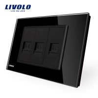 Priza telefon+dubla internet Livolo cu rama din sticla – standard italian culoare neagra