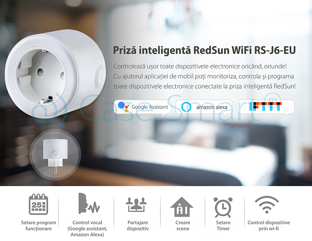 Priza inteligenta RedSun Wi-Fi rotunda EU – RS-M6, Control de pe telefonul mobil – Resigilat