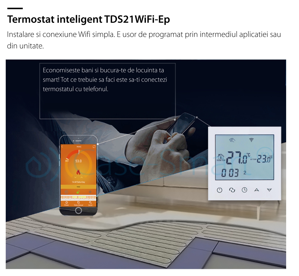 Termostat Wi-Fi pentru incalzirea electrica in pardoseala BeOk TDS21WiFi-Ep
