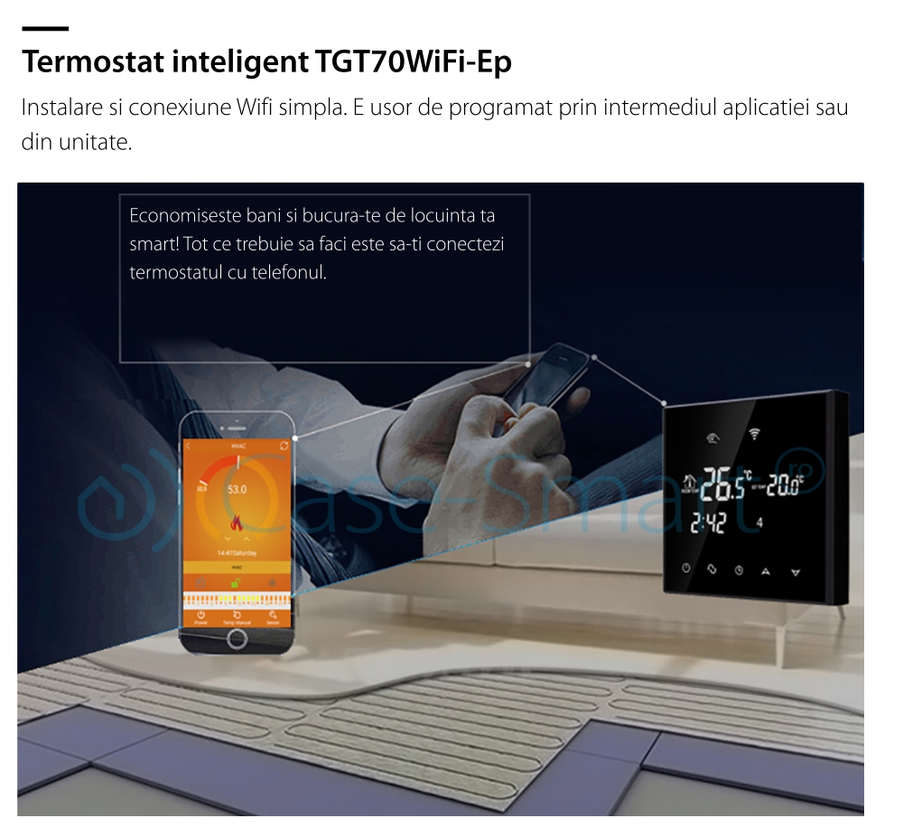 Termostat Wi-Fi pentru incalzirea electrica in pardoseala BeOK TGT70WIFI-EP, Aplicatia mobila Smart Life