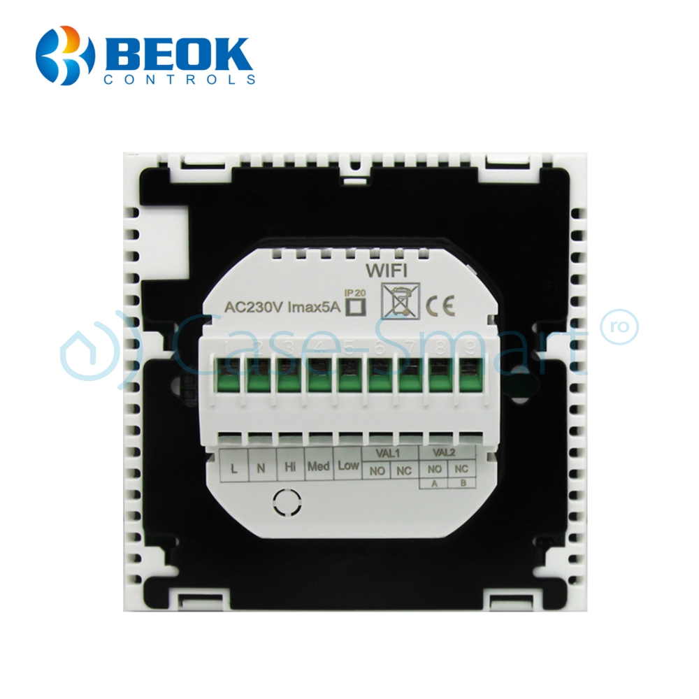 Termostat cu fir pentru aer conditionat BeOk TDS23WiFi-AC, Aplicatia mobila Smart Life, Compatibil cu sisteme HVAC
