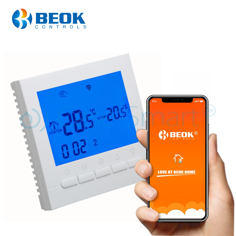 Termostat WiFi pentru centrala termica pe gaz si incalzire in pardoseala, Aplicatia mobila Smart Life, BeOk BOT-313WiFi