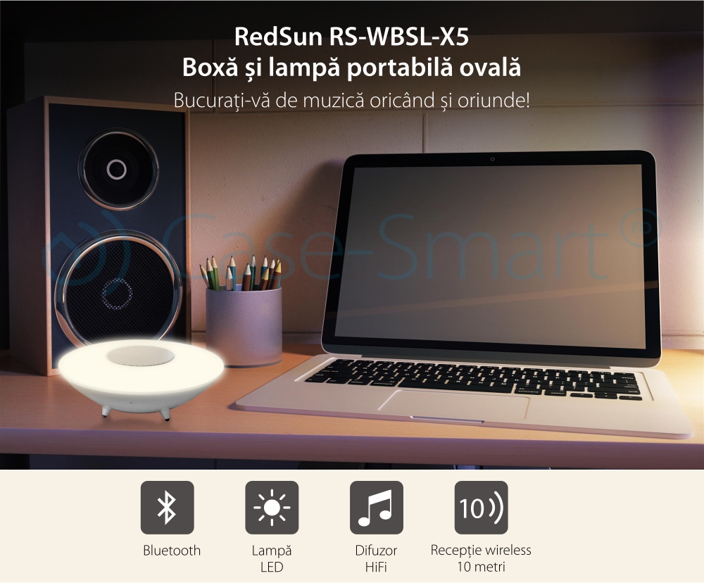 Boxa si lampa inteligenta ovala cu Bluetooth Red Sun RS-WBSL-X5