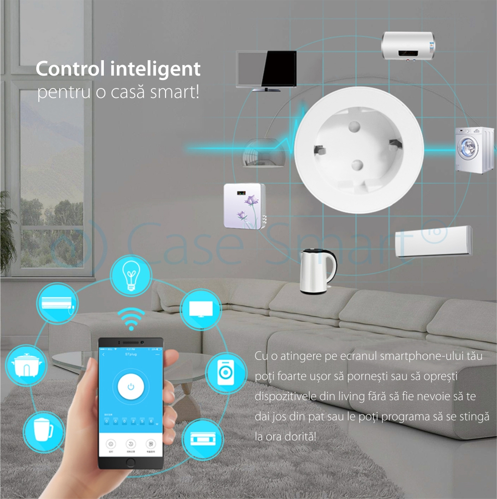 Priza inteligenta RedSun Wi-Fi cu monitorizare de energie si indicator led, Control de pe telefonul mobil