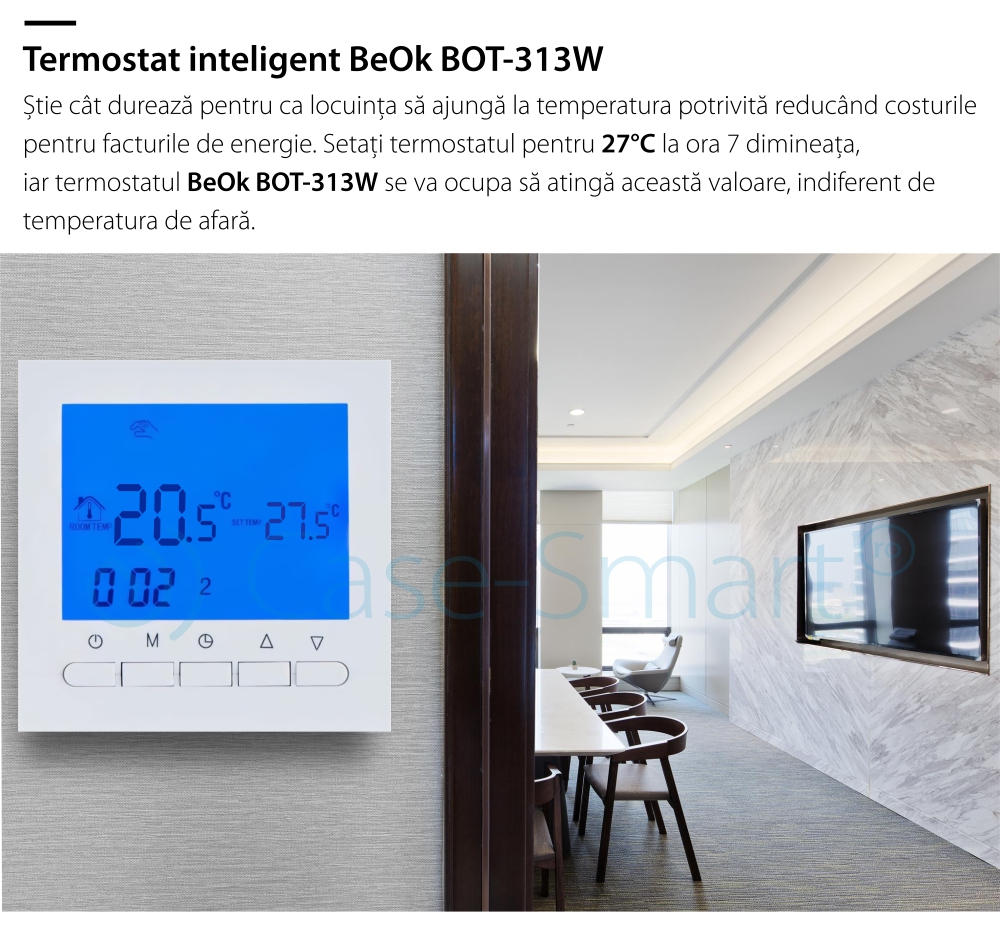 Termostat pentru centrala termica pe gaz si incalzire in pardoseala BeOK BOT-313W