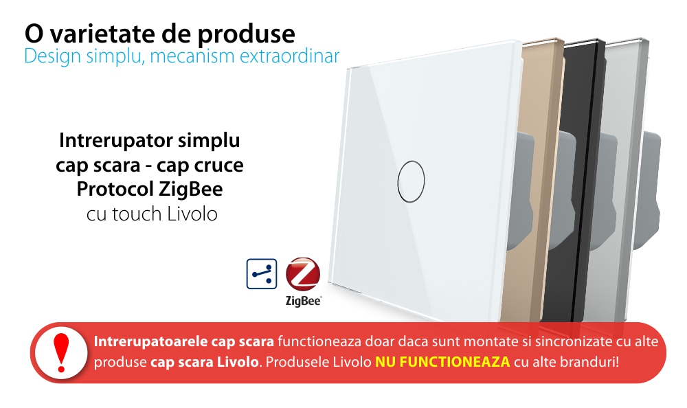 Intrerupator Simplu Cap Scara / Cruce LIVOLO – Protocol ZigBee, Serie Noua