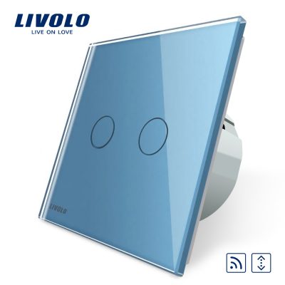 Intrerupator draperie wireless cu touch Livolo din sticla culoare albastra