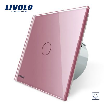 Buton sonerie cu touch Livolo din sticla culoare roz