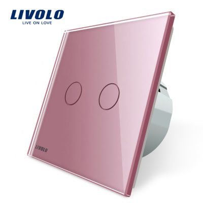 Intrerupator dublu cu touch Livolo din sticla culoare roz