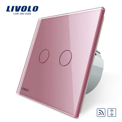 Intrerupator draperie wireless cu touch Livolo din sticla culoare roz