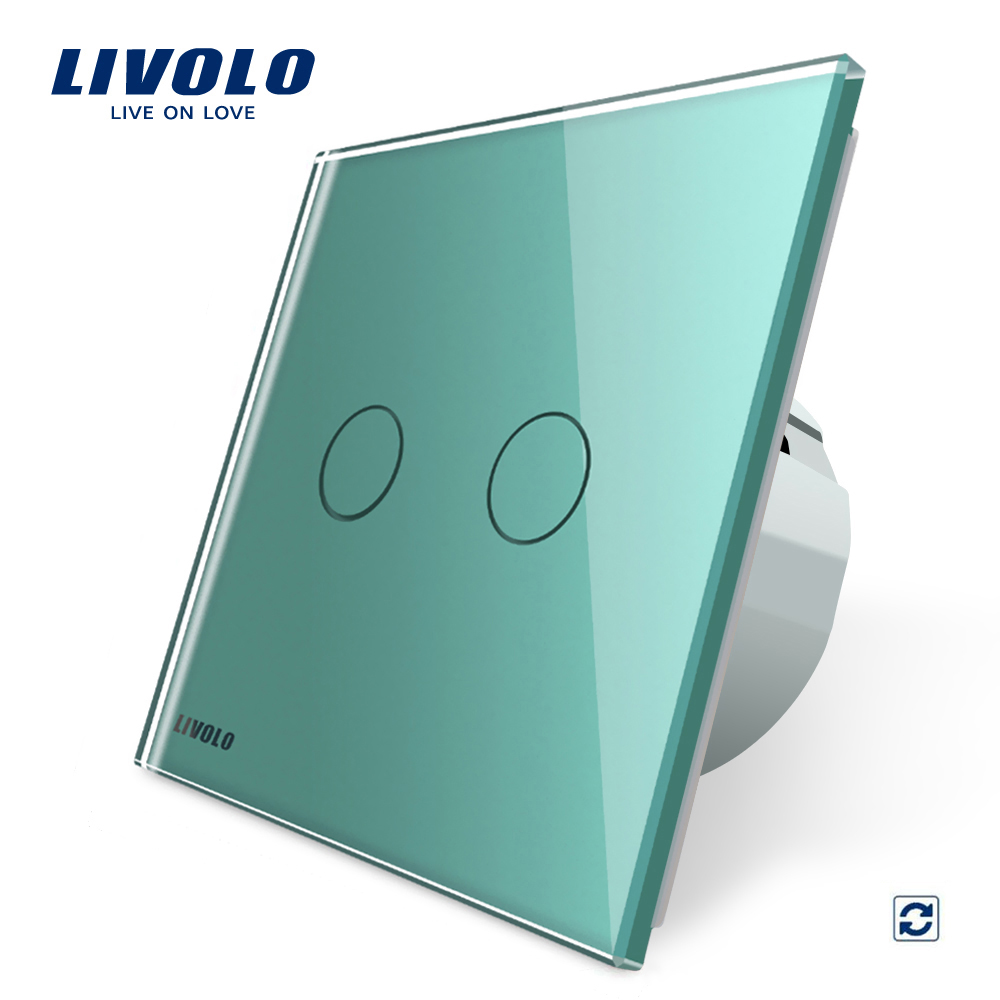 Intrerupator dublu cu revenire (reset) Livolo cu touch din sticla